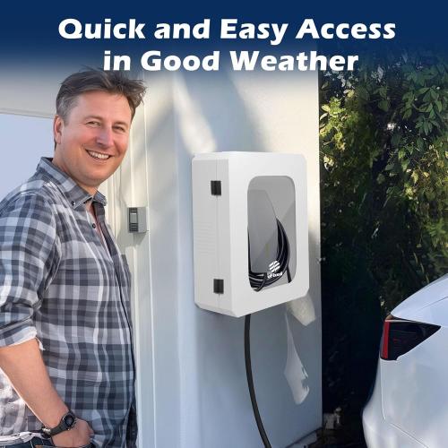Weatherproof Outdoor EV Charger Enclosure with Lock, EV Charger Lock Box Outdoor with Cable Organize Holder | Visible Sun Protection Easy to Install, White