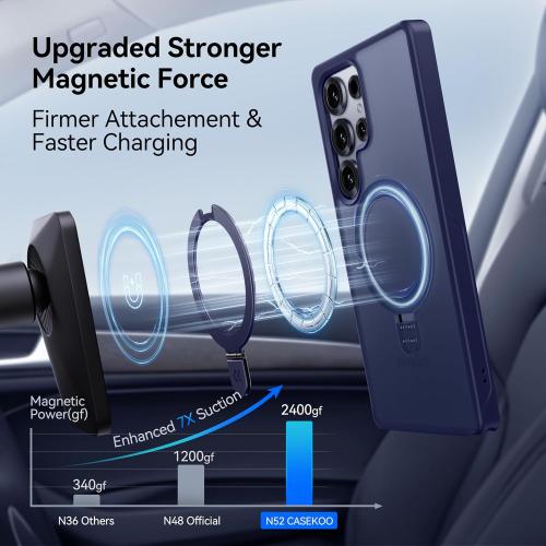 CASEKOO World's First 3-in-1 Magnetic Ring Stand for Samsung Galaxy S25 Ultra case | Patented Design, 16FT Military Drop Protection, Magsafe Compatible | Slim Matte Translucent Cover 6.9 2025, Blue