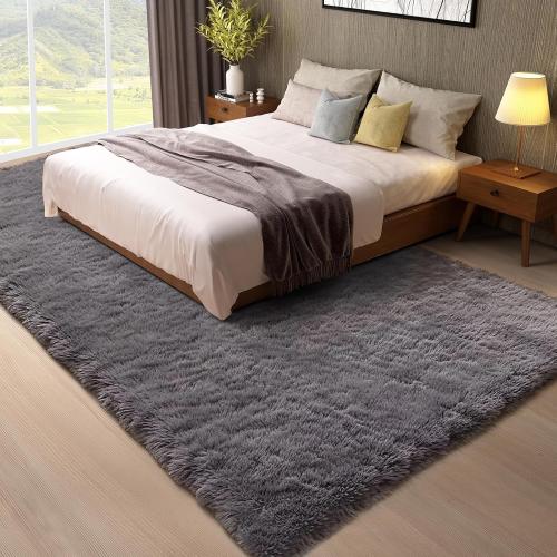 Area Rugs for Living Room, Upgrade Non-Slip Fluffy Soft Large Shag Bedroom Carpet, Grey Big Indoor Thick Nursery Rug, Gray Carpets for Boy and Girls Room Dorm Home Decor Aesthetic
