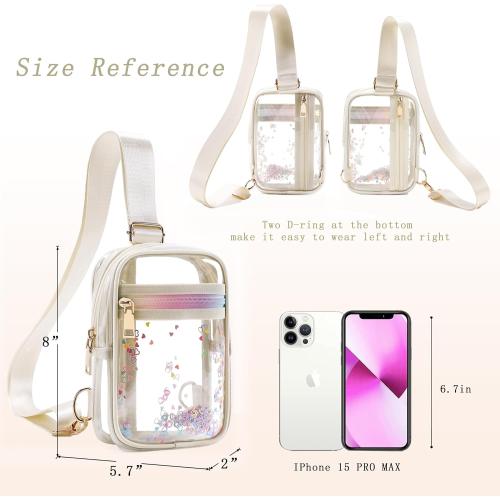 Clear Crossbody Bags for Women Girls Stadium Approved Sling Pack Bag Shoulder Belt Purses Kids Transparent Chest Backpack Daypack Small Waist for Sports,Beach,Events,Concerts,Beige
