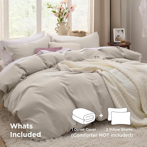 Bedsure California King Duvet Cover - Prewashed Cotton-Like Extra Soft Bedding Set, Includes 1 Cal King Duvet Cover 104x98 Inches with Zipper Closure & 2 Pillow Shams, Linen, Comforter Not Included