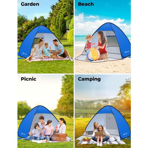 Blue Large Size Glymnis Pop Up Beach Tent Beach Shade Tent for 1-4 Persons Sun Shelter UPF 50  Enclose Zipper Door Portable Easy Up Beach Tent