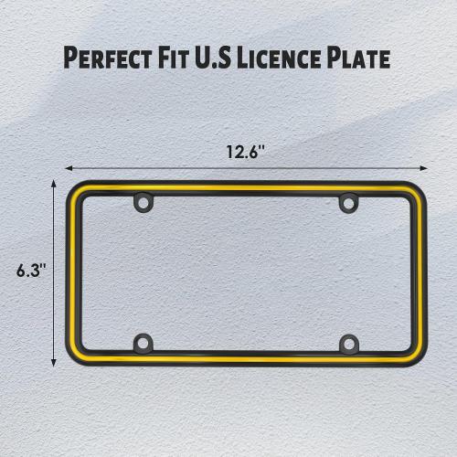 1pcs Heavy Duty Metal License Plate Frame, Made of Zinc Alloy with 4 Holes License Plate Holder Never Rust and Unbreakable, with Mounting Hardware Kit, Screws Caps (BLK-Yellow)