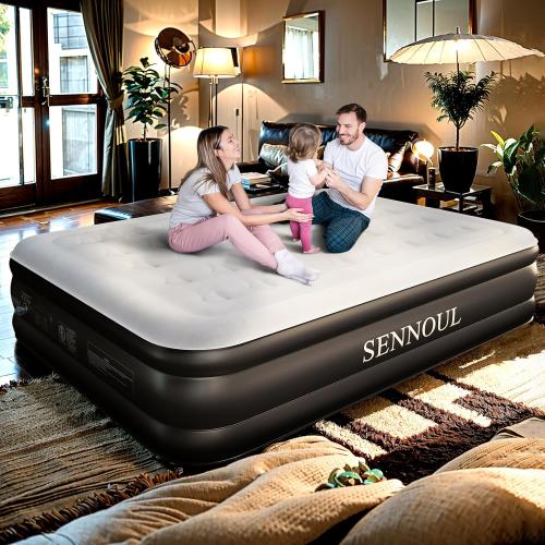 Air Mattress Queen with Built in Pump - Upgraded Blow Up Bed,2 Mins Quick Self Inflatable and Deflate, 18/650lbs Max, Strong Support, Flocked Top, Puncture Resistant, for Camping,Home,Guests