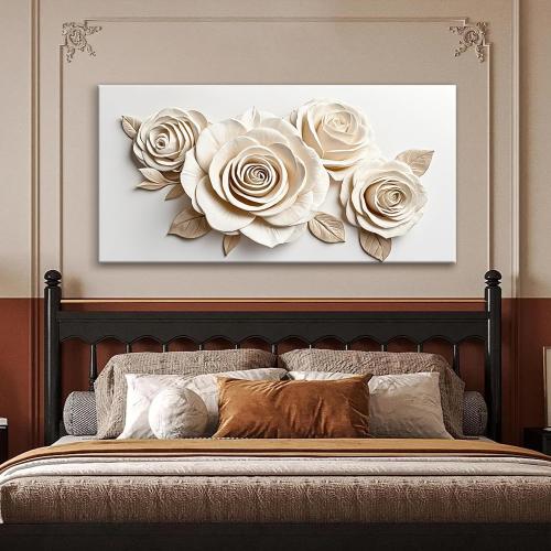 Wall Art Living Room Decor White Flower Wall Art Decor Modern Canvas Art Wall Decor Home Wall Art Suitable Pictures For Bedroom Apartment Office Can Be Hung 24X48