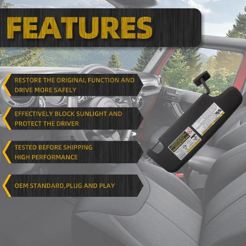 Dasbecan Black Left Driver Side Sun Visor Compatible with Jeep Wrangler JK 2007-2018 Replaces# 6CJ07DX9AA