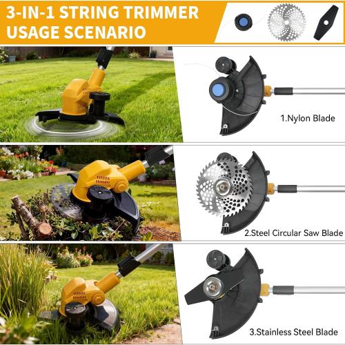 Cordless Weed Wacker & Edger for Dewalt 20V Battery, 3-in-1 Folding 150cm/59in Brushless Electric String Trimmer, Grass Cutter with 3 Types Blades for Lawn, Yard and Bush Trimming(No Battery)‼️llittle dirty‼️