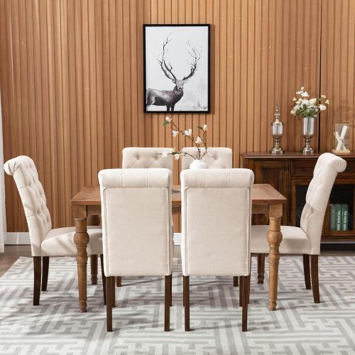 COLAMY Tufted Upholstered Dining Chairs Set of 2, Accent Parsons Chairs with Solid Wood Legs and Padded Seat, Beige