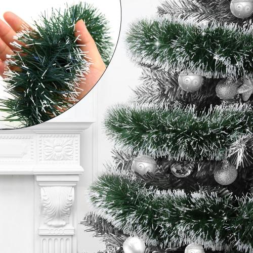 50 Ft Green Christmas Tinsel Garland Metallic Twist Shiny Garland for Xmas Christmas Tree Decorations, Holiday Home Party Supplies Indoor Outdoor Decor (Green)