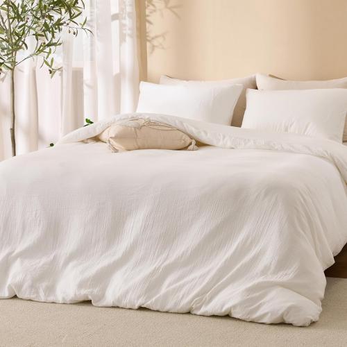 Off White Duvet Cover Queen Size, 100% Sandwashed Cotton Soft Queen Duvet Cover Set 3 Pieces with Zipper Clousre & Corner Buttons (Off White, Queen 90 x 90)