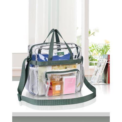 Color Clear with Light Green straps MAY TREE Clear Bag for Stadium Events 12×6×12 Clear Tote Lunch Bag with Reinforced Straps for Work and Sporting Events, Green