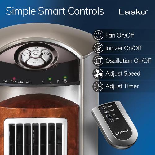 Lasko Oscillating Tower Fan with Remote, Quiet Floor Fans for Bedroom, 42, Woodgrain and Grey, T42954
