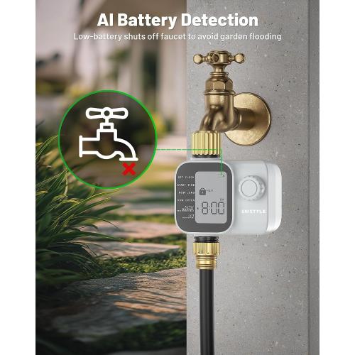 [All-New 2027] Sprinkler Timer with Brass Inlet, Unistyle Programmable Water Timer for Garden Hose, IP55 Waterproof Hose Timers with Manual and Automatic Irrigation Timers Yard Lawn Patio Heavy Duty