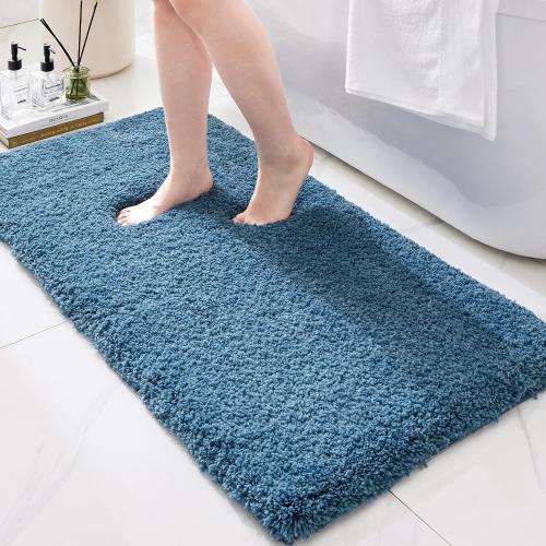Bathroom Rugs Non Slip Washable 70x24, Ultra Thick Soft Microfiber Absorbent Bath Mats, High Density Foam Latex Non Slip Backing Bath Rugs, Fluffy Floor Carpet for Tub&Shower, Blue