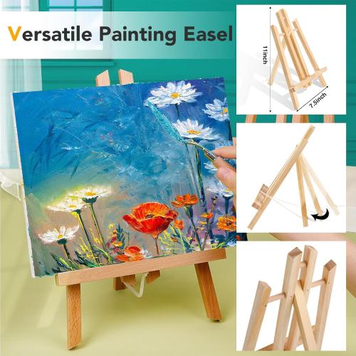 ESRICH Acrylic Paint Canvas Set,104 Piece Professional Painting Supplies Kit with 4 Wood Easel, 4 * 12Colors, 4 * 10 Paint Brushes, Canvas Etc, Premium Paint Kit for Artists Beginner