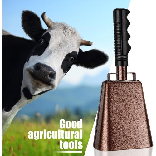 Nuanchu 10 Inch Cowbell Noise Makers for Sport Event Steel Cowbell with Handle and 2 Pcs Wooden Spinning Rattle Ratchet Traditional Matraca Toy Cheering Bell for Baseball Game Party Sport Drum(Brown)