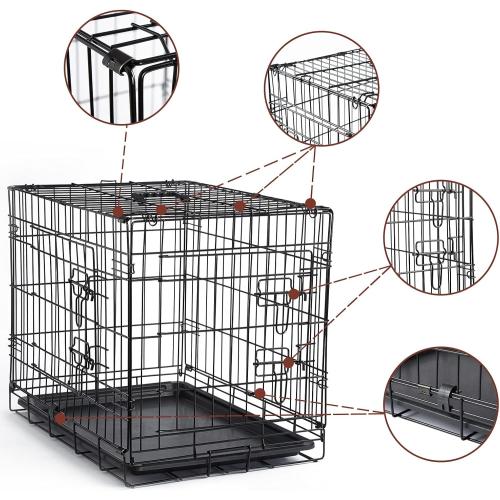 DONORO Dog Crates for Small Size Dogs Indoor Double Door Dog Kennels & Houses for Puppy and Cats, Collapsible Metal Contour Dog Cages (Brown, 24.0 L x 18.0 W x 20.0 H)