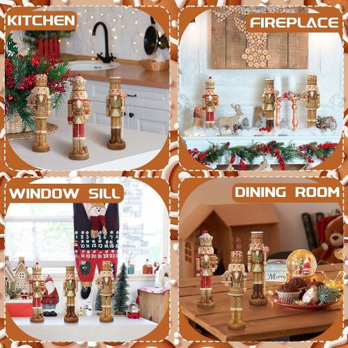 3 Pcs Gingerbread Nutcracker Figures Christmas Resin Nutcracker Figurines Holding Christmas Cookies, Gingerbread Men and Candy, Soldier Xmas Centerpieces Decor for Winter Table Party Favors