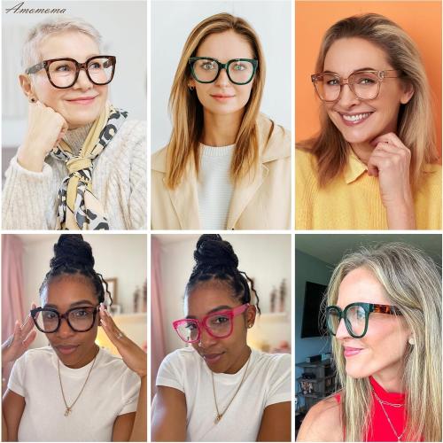 AMOMOMA 3 Pack Oversized Square Reading Glasses for Women,Stylish Retro Cute Blue Light Computer Womens Readers AM6122