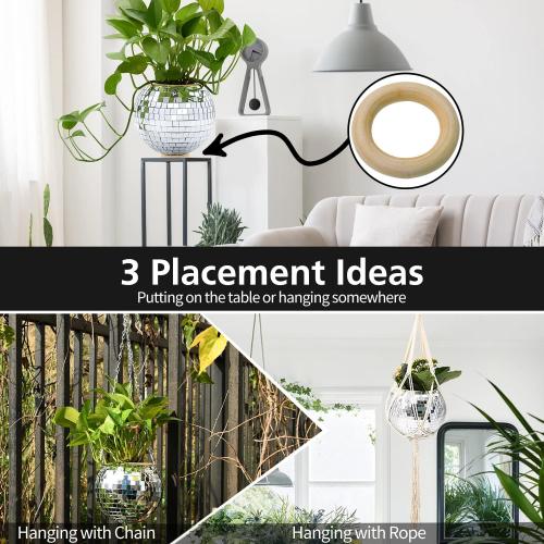 6 Disco Ball Plant Hanger with Hanging Rope, Hanging Chain, Hook, Circle | for Decoration