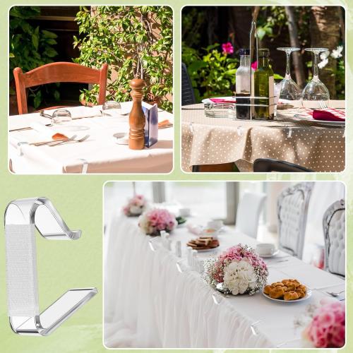 Yerliker 60 Pcs Table Skirting Clips with Hook and Loop Plastic Tablecloth Clips for Meeting Party Indoor Outdoor Events (Clear,Large)