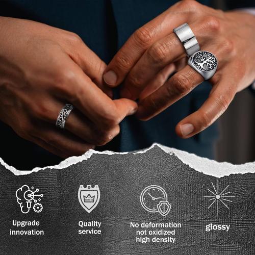 MEDOJO 10 Pcs Men's Stainless Steel Vintage Signet Ring Square Pinky Thumb Chunky Thin Band Ring Vintage Biker Band Rings Set 7-13
