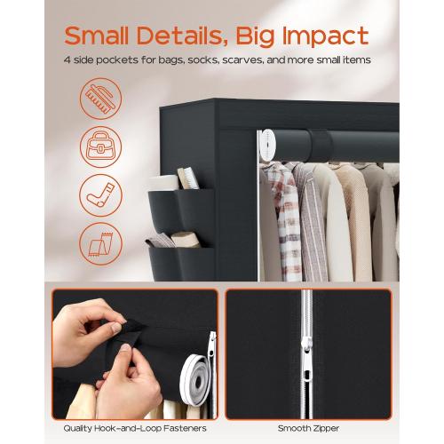 Size 81.5 Color Black Portable Closet, 81.5 Inch Extra Large Capacity Wardrobe Closet with Cover, Clothes Storage Organizer with Shelves and 5 Hanging Rods, Easy to Assembly, Black PCT136B01