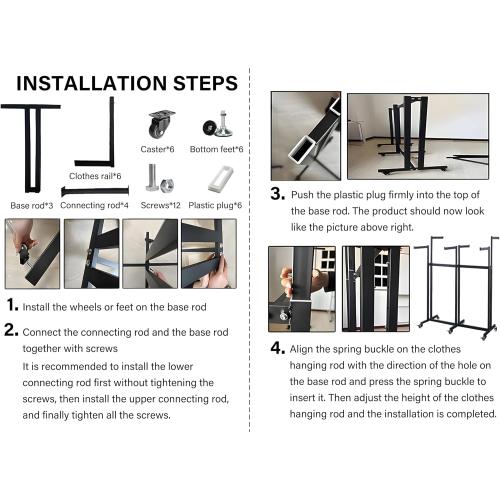 Retail Clothing Display Racks, Black Heavy Duty Garment Rack with Wheels | Floor Standing Metal Display Racks, 6 Straight Arms Clothing Rack for Hanging Clothes, Boutiques Adjustable Shirt Rack