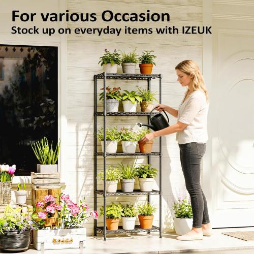 IZEUK 5-Shelf Adjustable Steel Wire Storage Shelving Unit, 13.7 D x 23.6 W x 63 H, 1250 lbs, Black, Heavy Duty Metal Storage Rack for Home & Garage Shelving Organizer