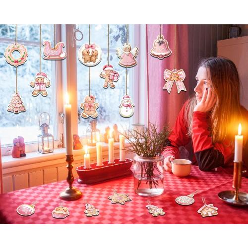 36pcs Gingerbread Ornaments Pink Gingerbread Man Tree Decorations Double Sided Design Christmas Tree Hanging Ornaments for Xmas Holiday Indoor Outdoor Decorations