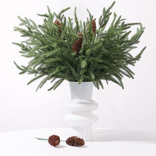 Artificial Christmas Norfolk Pine Stems Branches for Vases,12 Bundles Faux Pine Branches with 5 PCS Big Fake Pinecones Stems Greenery Evergreen Real Touch for Holiday Winter Table Xmas Decor