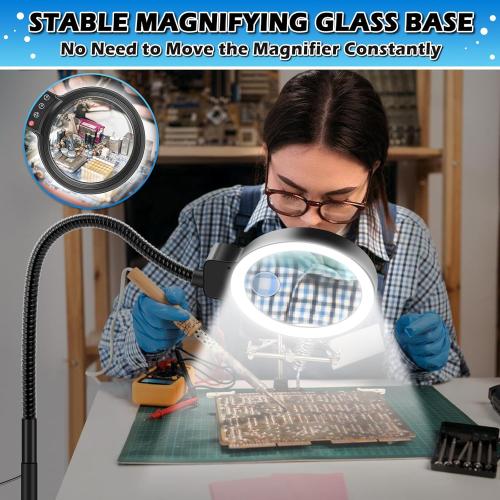 30X 10X Large Floor Magnifying Glass with Light and Stand,72 LED Flexible Gooseneck Floor Magnifying Lamp,2 in 1 Lighted Magnifiers for Close Work, Sewing,Crafts,Hobbies（Black）
