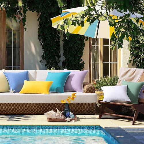 Phantoscope Pack of 4 Outdoor Waterproof Throw Pillow Covers with Contrast Piping, Decorative Square Cushion Case Patio Pillows for Couch Tent Sunbrella, Pure White 12x20 inches