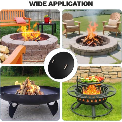 Fire Pit Lid Cover Round - 38 Rust Resistant Powder Coated Steel Firepit Cover or Table with 2 Wooden Handles for Patio Fire Pit, Weatherproof for All Seasons, Fits Fire Pits Up to 36