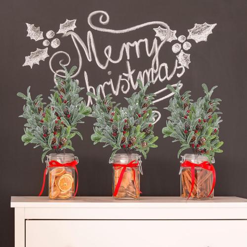 6 Pcs Christmas Artificial Mistletoe Picks 17.3 Inch Fake Mistletoe Decoration Branches with Berries Pinecones Ornaments DIY Crafts for Xmas Tree Wreath Holiday Decor(Red Berry)