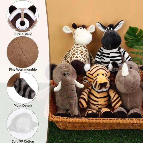 6Pieces Safari Stuffed Animals Plush Jungle Animal Toys 9.8 Inch Zoo Stuffed Animals