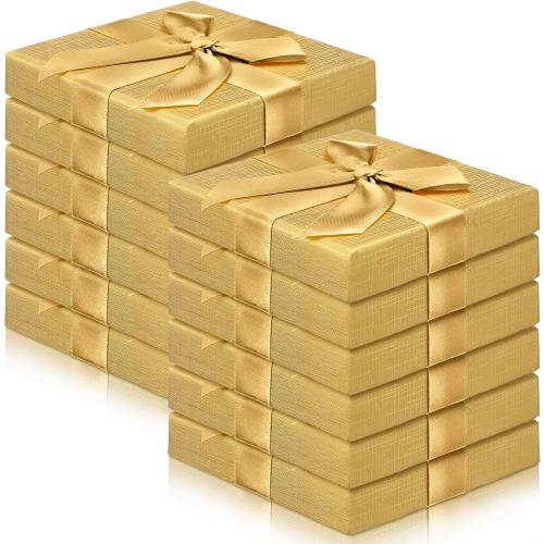 Fullhawl 12 Pcs Christmas Gift Card Holder Boxes with Bow Xmas Greeting Card Present Wrap Boxes Money Holders Party Favor Decor for Wedding Xmas Party Supplies Decorations(Golden)