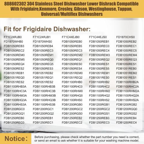 UPGRADED 304 Stainless Steel 808602302 5304535768 Dishwasher Lower Rack Replacement Compatible with Frigidaire Dishwasher Rack Parts with 154174501 Wheels Replaces 154432602 154432601 Dishwasher