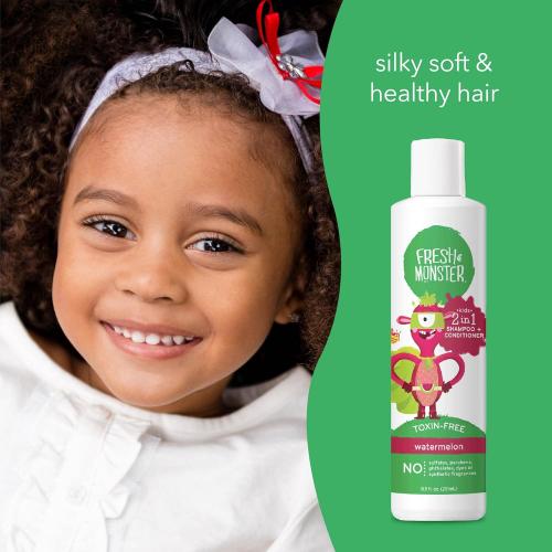 Fresh Monster 2-in-1 Kids Shampoo & Conditioner, Toxin-Free, Hypoallergenic, Tear-free Shampoo & Conditioner for Kids, Watermelon (8.5oz)