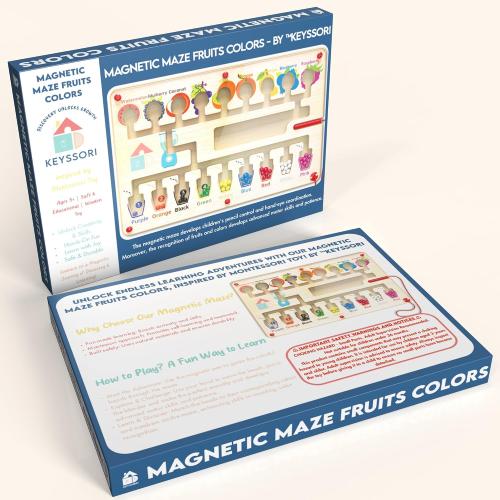 Magnetic Maze Board for Kids Age 3-5, Montessori Educational Wooden for All Toddlers 3 Busy Board, Preschool Learning Adventure, Fine Motor Skills, Fruits Colors Puzzle, Autism-Friendly Toy