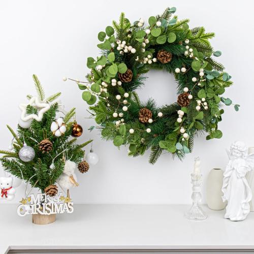 20 Inches Vintage Christmas Wreath Classic Winter Wreaths for Front Door Rustic Holiday Winter Wreath with White Berry Pine Cones for Doors Windows Indoors Outside Hanging Decoration