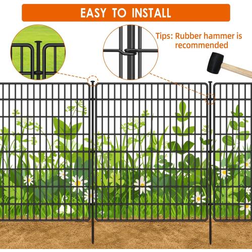 15 Panels No Dig Fence with Gate, 32 in(H) X 36 ft(L) Garden Decorative Fence Animal Barrier for Dogs, Rustproof Metal Garden Edging Border for Outdoor, Yard, Patio, Black