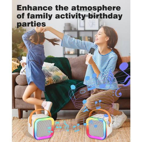 Mini Karaoke Machine Speaker for Kids Adults,Portable Bluetooth with 2 Wireless Microphones,Christmas Birthday Gifts Toys Girls Boys Ages 4, 5, 6,7, 8,9,10,11,12  Years Old Toddler (Off-White - 2 Mic)