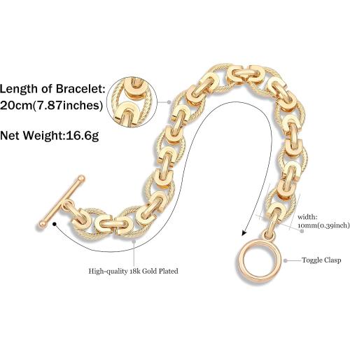SOFYBJA 18k Gold Plated Personalized Chunky Cuban Oval Link Chain Bracelets for Men Toggle Rope Bracelet Jewelry for Women