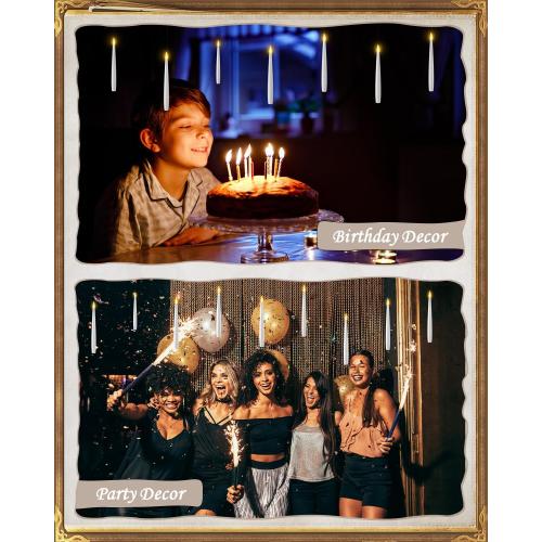 Floating Candles with Wand 10PCs - Magic Hanging Candles Christmas Decorations Flameless Taper Candles with Remote, Floating Lights Gifts for Window Home Bedroom Wedding Birthday Party Indoor Decor