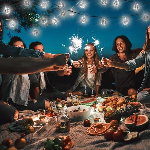 White Silver Cunno 40 LED Disco Ball String Lights 70s Decorations 9.8 ft Mirror Disco Light Battery Operated Ball Globe Ornaments for Christmas Wall Tree Indoor Outdoor Party Supply(White Silver)