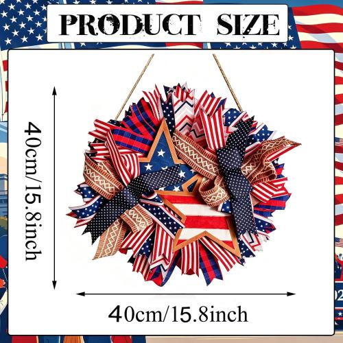 Spiritlele 250th Anniversary USA Door Sign Star Patriotic Wreath 4th of July Memorial Day Hanging Garland Indoor Decoration for Front Door Home Office Celebration Gift