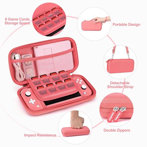 innoAura Switch Lite Case 18-in-1 Accessories Bundle for NS Switch Lite (2019), with Protective Carrying Case, Game Holder, Screen Protector & Cute Thumb Grips, Coral