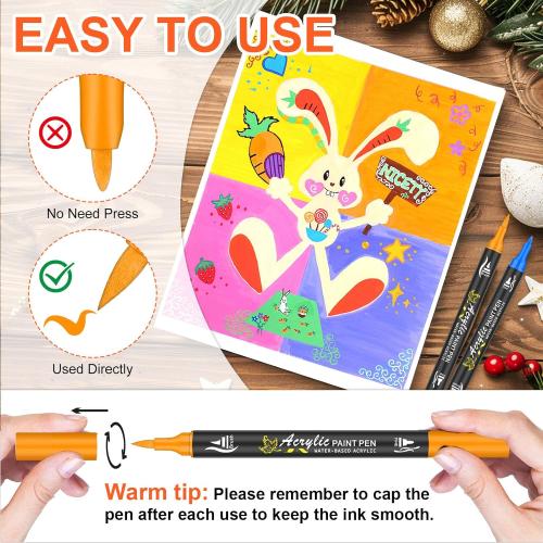 NICETY 128 Acrylic Paint Markers, Dual Tip Brush Paint Pens for Rock Painting, Wood, Glass, Stone, Canvas, Ceramic, Fabric - Fine & Brush Tip Water Based Acrylic Markers Pens