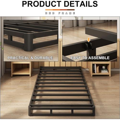 EMODA 5 Inch Twin Box Spring Bed Base, 1500 LBS Heavy Duty Metal Mattress Foundation with Fabric Cover, Easy Assembly